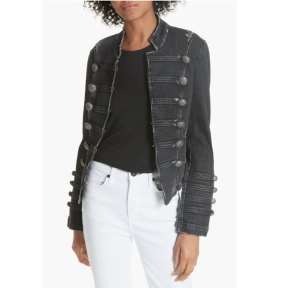 Free People Fitted Military Denim Jacket, Black | Size Medium - Picture 1 of 10